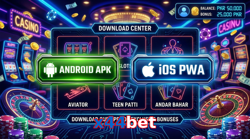 Main screen of X44bet download page for PK players