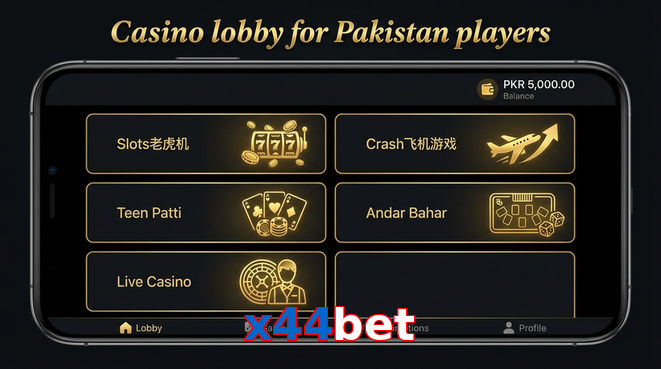 Lobby view of X44bet for Pakistan users